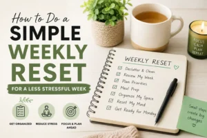Person planning a simple weekly reset routine for a calm and organized week