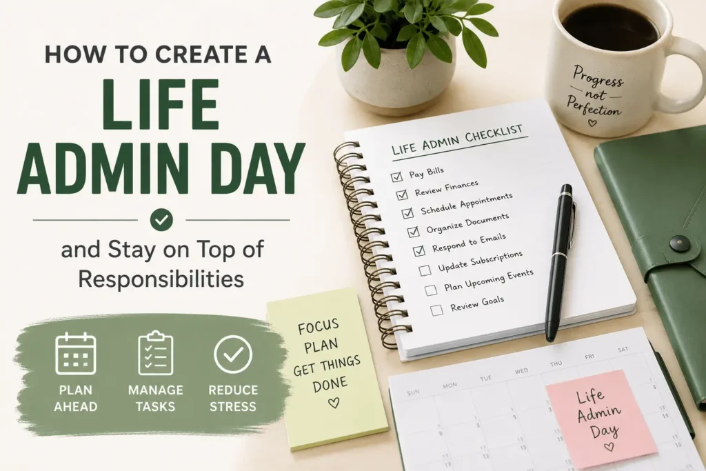 Person planning a life admin day with calendar, checklist, and paperwork