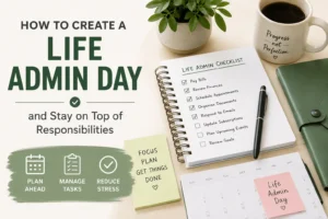 Person planning a life admin day with calendar, checklist, and paperwork